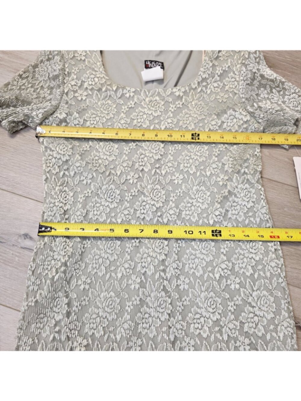 Vtg Helene Blake Pale Green Floral Lace Layered Tiered Stretch Dress Sz 12 - Picture 5 of 8